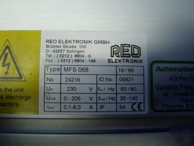 Reo elektronik power supply m/n: reovib mfs 06 - used