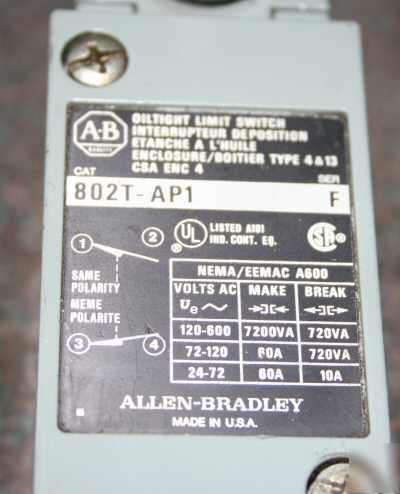 Allen bradley - oiltight limit switch 600V 10A 802T-AP1