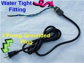 Water tight 120 volt, 3 prong power cord & fitting v