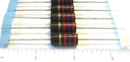 Allen bradley carbon comp resistors 2W 2.7K ohm 5% (5)