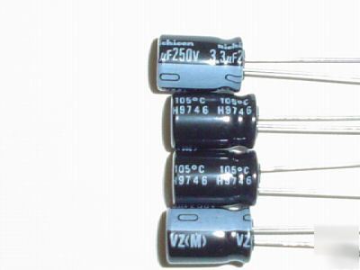 New 100 nichicon 250V 3.3UF hi temp radial capacitors 