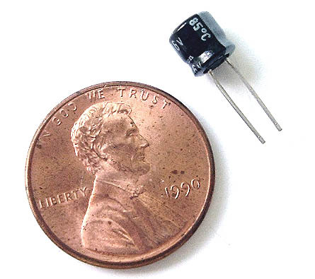 Mini radial electrolytic capacitor ~ 22UF 16V (100)
