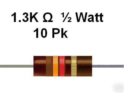 1.3K ohm 1/2 watt 5% carbon comp resistors (10PCS)