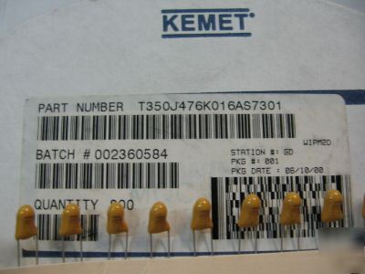 50PCS p/n T350J476K016AS ; capacitor tant 47UF 16V 10%