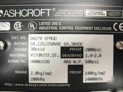 Ashcroft 400 D427V differential presure switch 30 psid