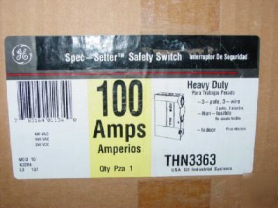 New ge 100 amp/ 600 vac safety switch THN3363 * *