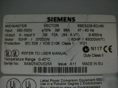 Siemens midimaster vector 6SE3226-8DJ40 50HP 50 hp