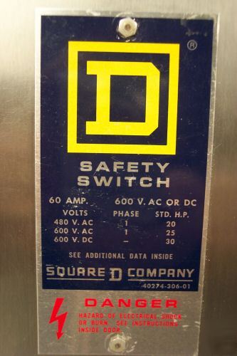 Square d 60 amp stainless disconnect safety switch 600V