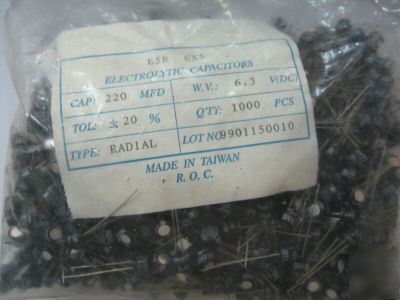 1000PCS miniature electrolytic cap 220MF,6.3V, +/- 20%