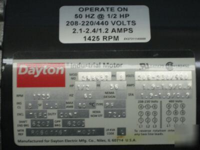 Dayton 3 phase ac motor 1/2 hp 2N865