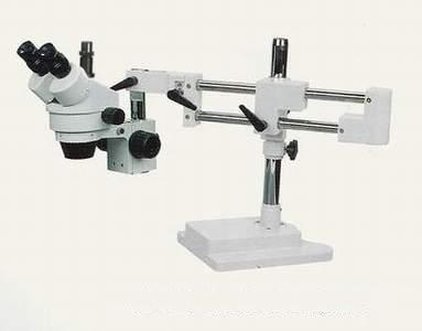 New stereo trinocular microscope w/dual bar boom stand