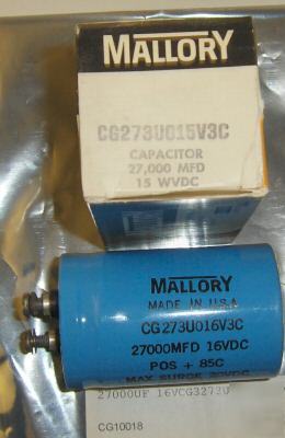 Mallory 27,000MFD 16WVDC electrolytic capacitor-350 pcs