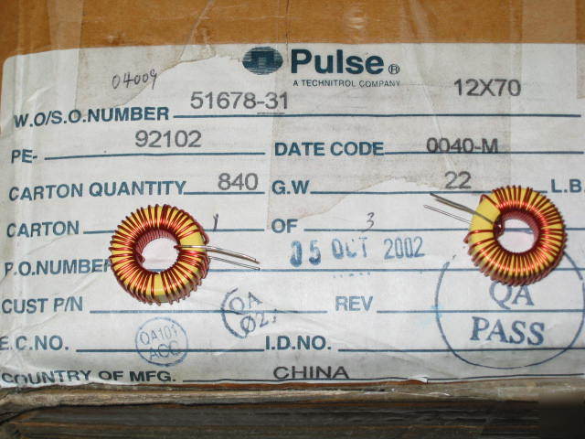 Pulse 100UH toroidal vertical inductors pe-92102 QTY840