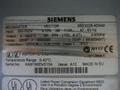 Siemens midimaster vector 6SE3228-5DK40 60HP 60 hp