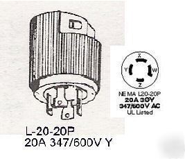 Twist-lock l-20-20P 20A 347/600V y male el plug head
