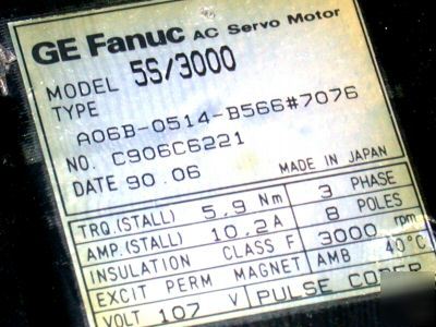 Ge fanuc 5S/3000 ac servo motor A06B-0514-B566#7076