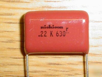 New 25 nichicon mylar 630V .22UF radial capacitors 