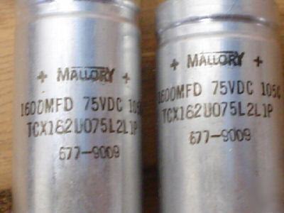 New 10 mallory 75V 1600UF 105C axial capacitors 