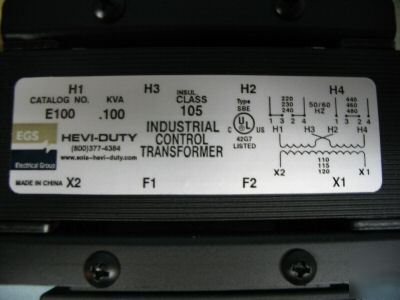 New sola hevi-duty transformer 100VA 480/120 E100