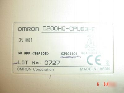 Omron C200HG-CPU63-e plc cpu unit w/ C200HW-COM04-e 