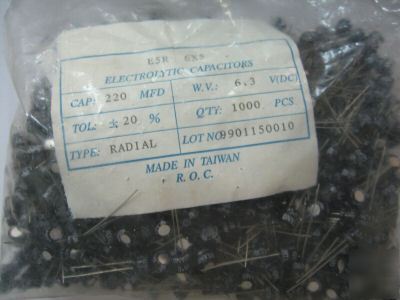 1000 pcs miniature electrolytic cap 220MF,6.3V, +/- 20%