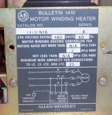 Allen bradley 1410-NX6 motor winding heater 1410NX6
