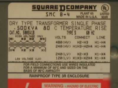 Square d dry type transformer 500SV1B