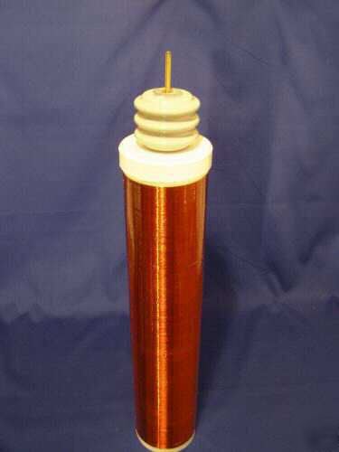 Tesla coil secondary green w/ spun aluminum toroid 