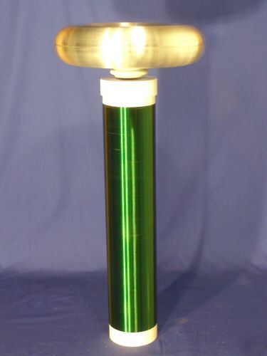 Tesla coil secondary green w/ spun aluminum toroid 