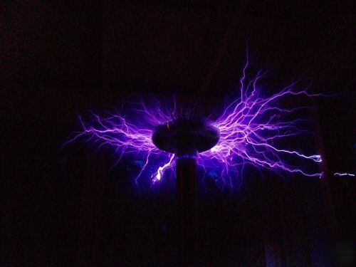 Tesla coil secondary green w/ spun aluminum toroid 