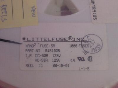 100 pcs. littlefuse# R451005, 5A 125V fast nano 2 smf