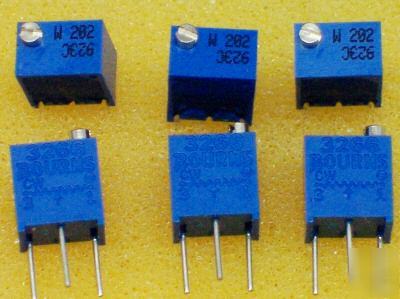 6 bourns 2K ohm 3266 - 1/4 â€ sq trimming potentiometers