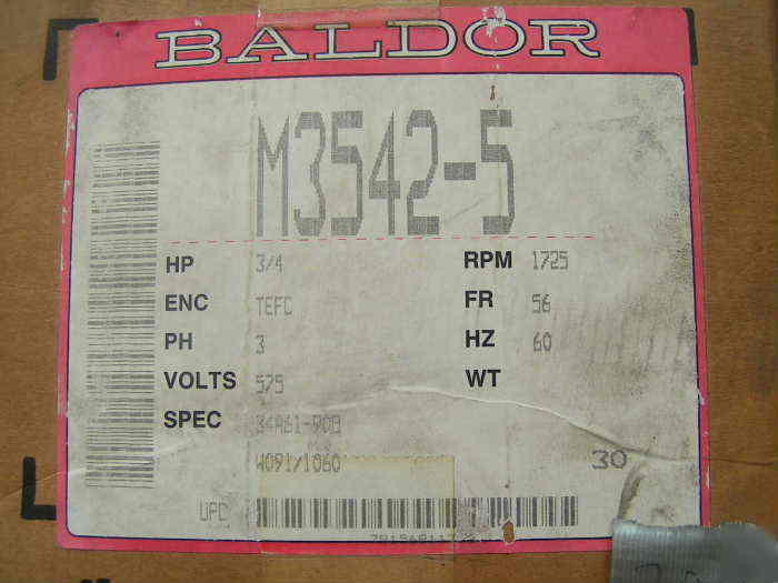 Baldor 3/4 hp 575 v electric motor 1725RPM M3542-5