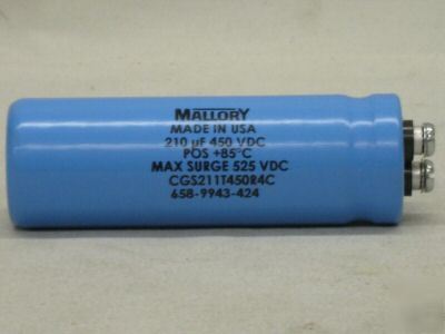 Mallory capacitor 210 mfd 525 vdc CGS211T450R4C 69K1832