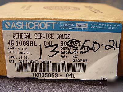 New ashcroft pressure gauge 45 1009RL 0-30 psi 1/2 npt