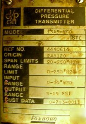 Foxboro 13A5 pneumatic d/p cell transmitter 500 psi