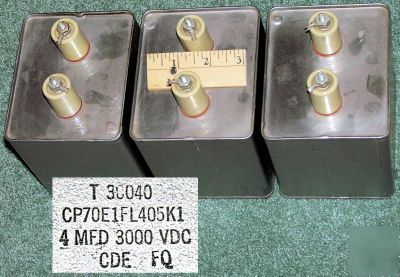 3 oil filled cde capacitors 4 uf 3000 volt 4UF 3KV nice