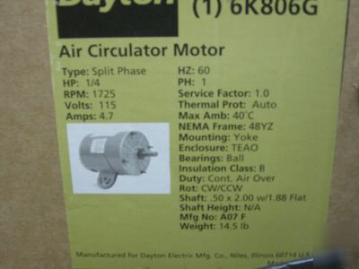 Dayton fan air circulator motor 6K806G 1/4 hp 