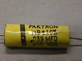 25 vint. paktron .039UF Â±10% 400V mylar ax. capacitors