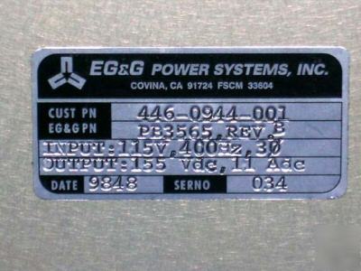Eg&g transformer rectifier assembly dc power supply 