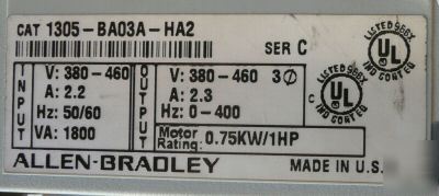 Allen bradley 1305 BA03A-HA2 1HP ac drive vfd excellent