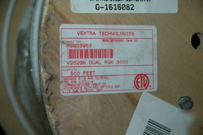 Vextra 500' dual RG6 3000MHZ 75OHM 2/18 awg 1/17 awg 