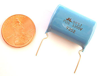 Radial film capacitors ~ .003MFD 3000VDC 5% (10)