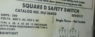 Square d electrical safety switch catalog # hu-364DS