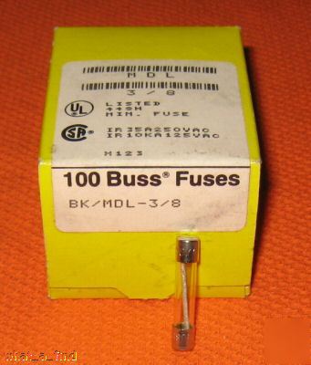 New 100 lot buss mdl 3/8 fuse bk/mdl-3/8 a 250 volt 