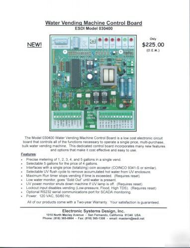 Water vending machine controller, vends 1-5 gallons