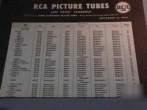 Vintage rca picture tubes-list price schedule