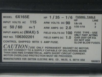 Dayton variable dc speed control 6X165 6X165E