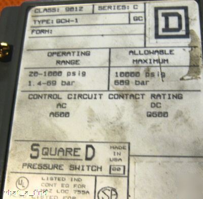 Square d 9012-gcw-1 pressure control switch GCW1 used