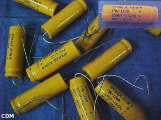 Capacitor, sprague atom, 500UF 25V, aluminum lot/10